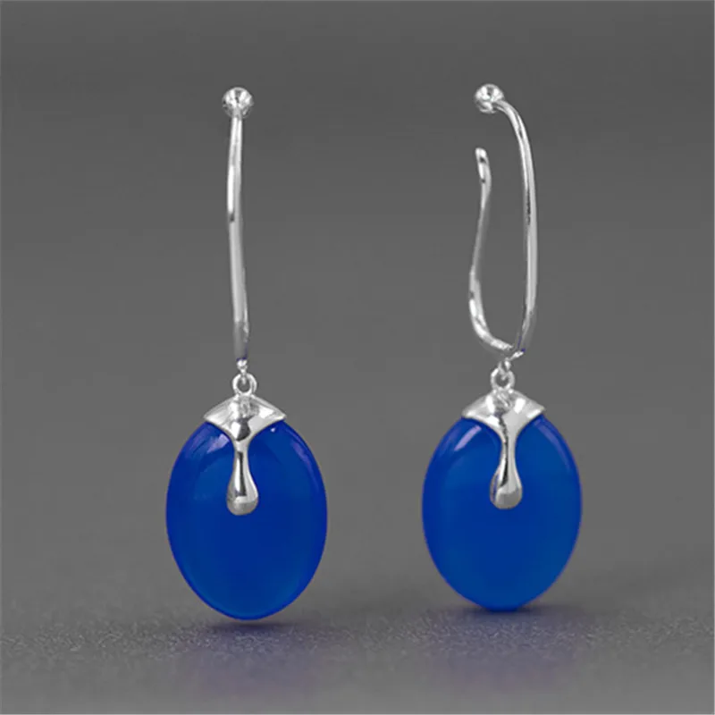 

S.EAST SUN Handmade 100% 925 Sterling Silver Blue Agate Earrings women's exquisite fashion new trend jewelry