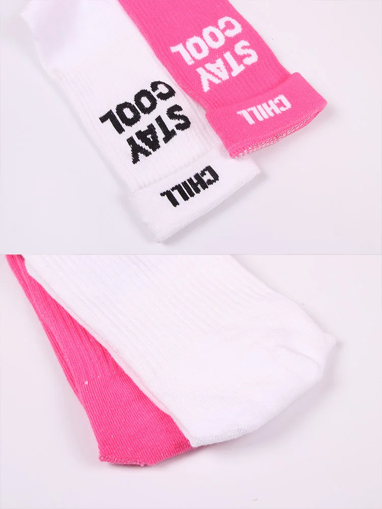 Double Pairs STAY COOL Fashion Turnup Creative Men Letters Hiphop two Socks Pink Women Street Skate Long Sock