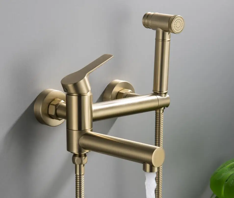 Brushed Gold Bathtub Faucet sprayer Wall Mounted Bath Shower System Embedded In Wall Tub Water Tap Shower Mixer spray