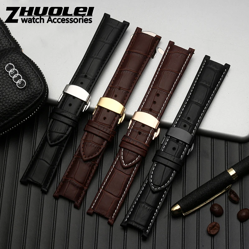 genuine leather watchband for GC wristband 22*13mm 20*11mm Notched strap withstainless steel  butterfly buckle