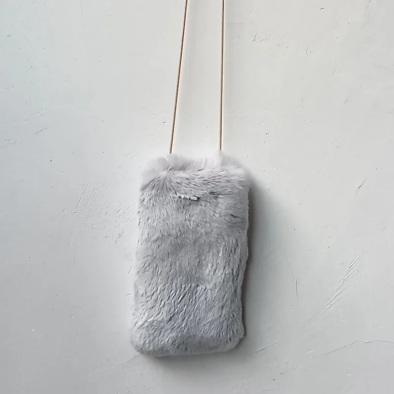 2024 New Real Rabbit Fur Phone Bag Fashion Long Belt Cute Small Shoulder Bags Female Lovely Warm Shoulder Crossbody Bag