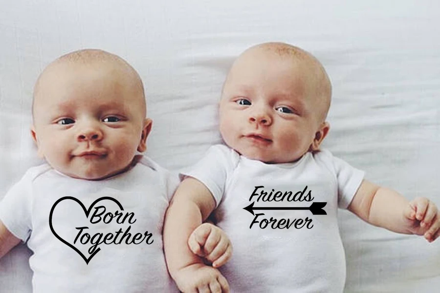 Born Together Friends Foreve Cute Twins Baby Bodysuits NewBorn Twins Gift  Cute White  Casual Style Clothing