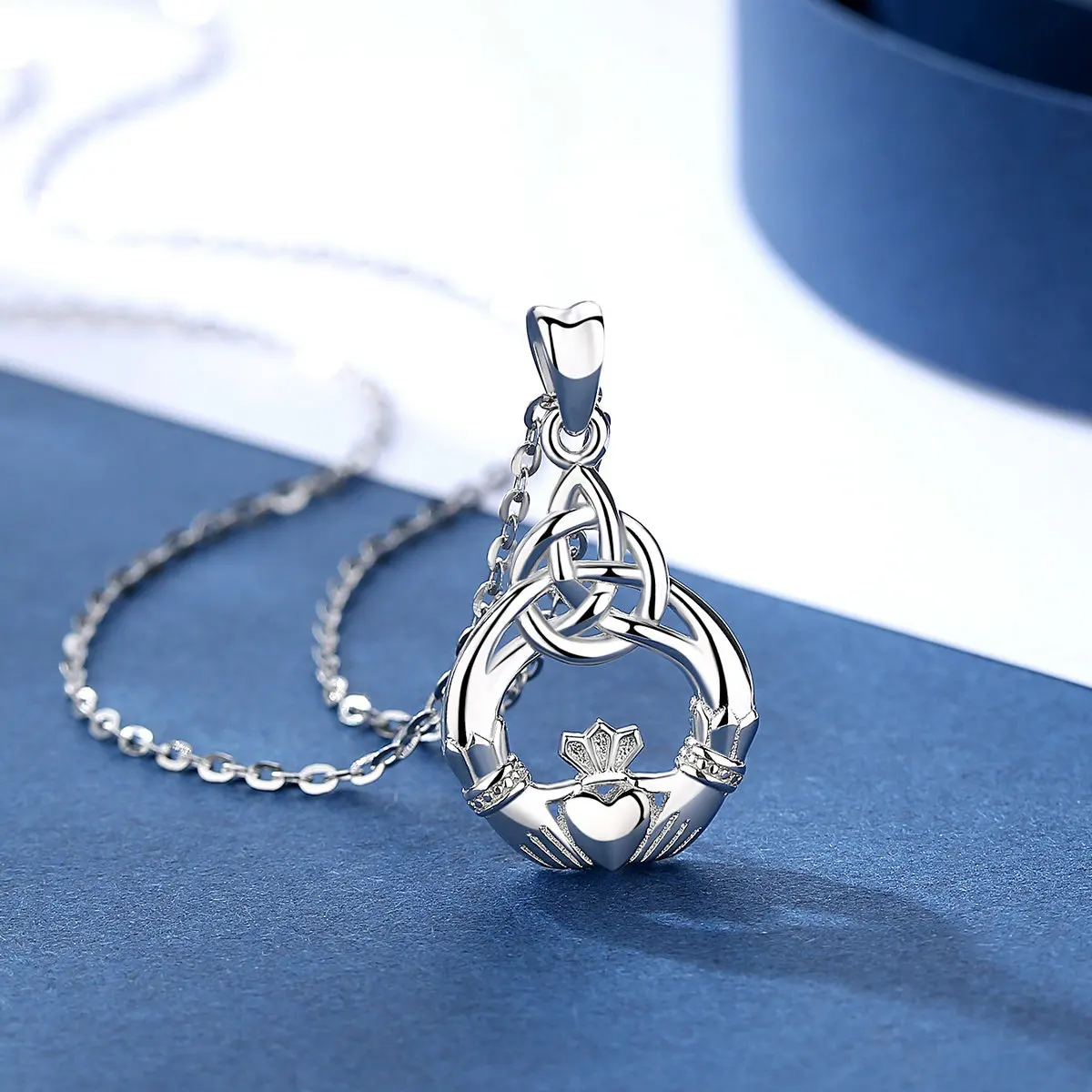 Eudora 100% 925 Sterling Silver Necklace Celtics Knot Claddagh Pendant Charm Necklaces Women Fashion Jewelry Surprise Gift D189