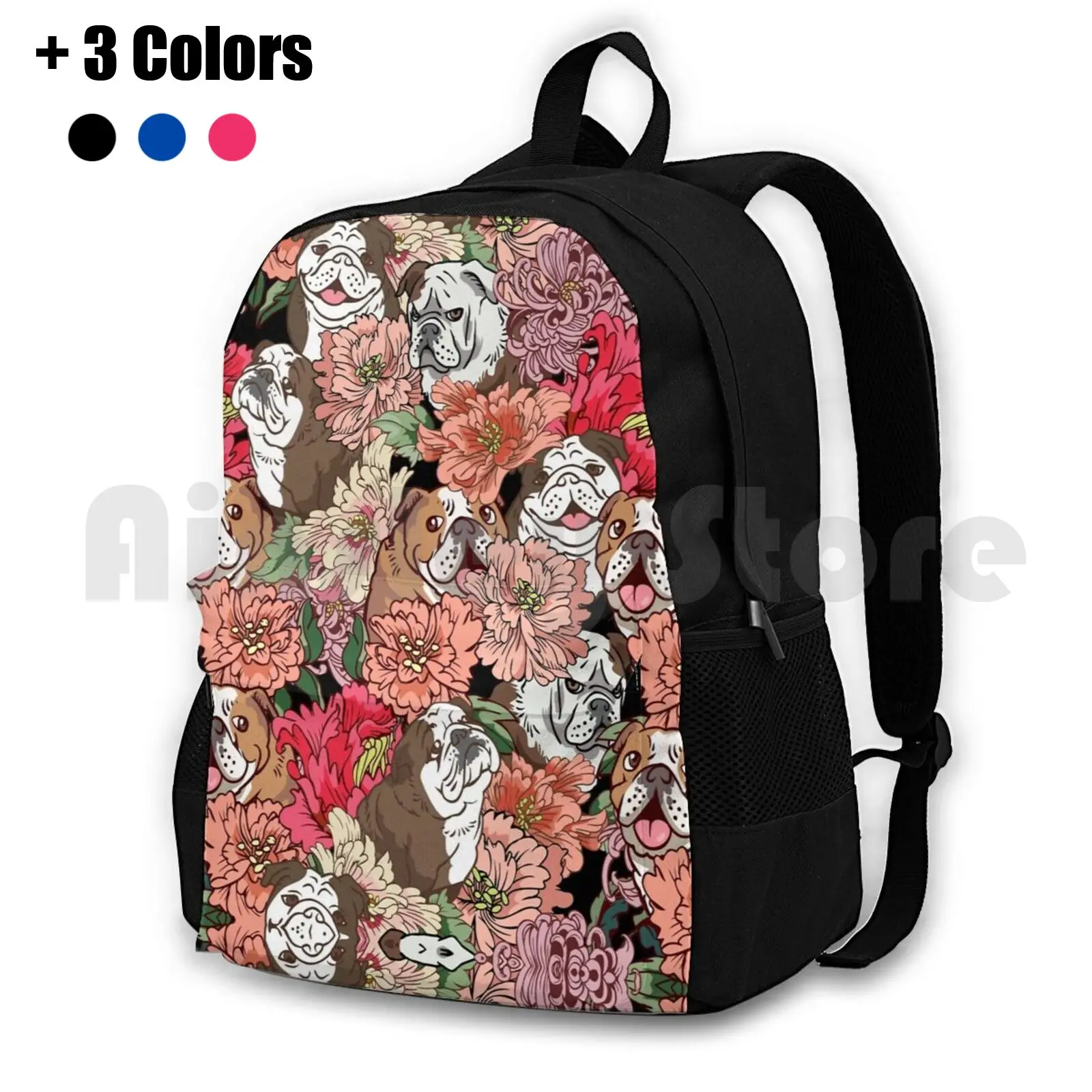 Because English Bulldog Outdoor Hiking Backpack Waterproof Camping Travel English Bulldog Bulldog Flower