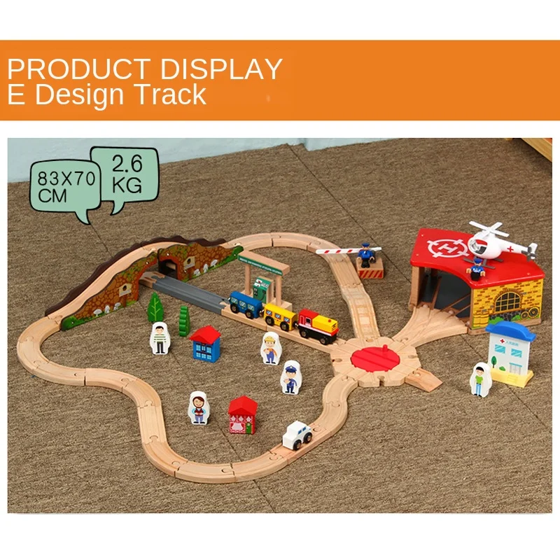 Wooden Track Set Toys, Bridge, Garage, Hospital Transport Scene Accessories, Compatible With Electric Cars Wooden Tracks PD38