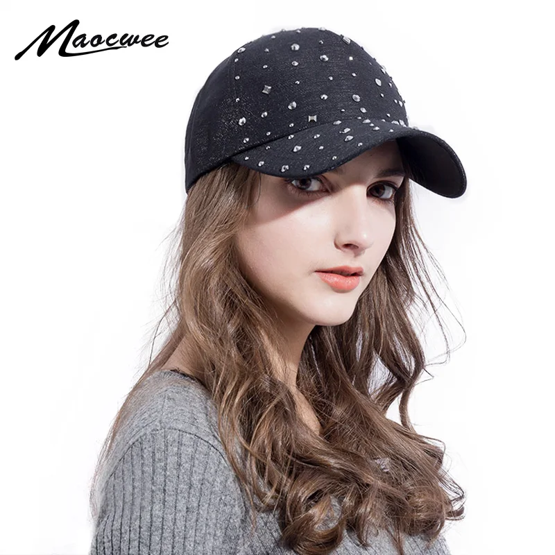 Fashion Women\'S Rhinestone Hats Diamond Sun Cap Swag Casquette Snap Back Gorras Solid color Summer Baseball Caps Dad Girl Bones