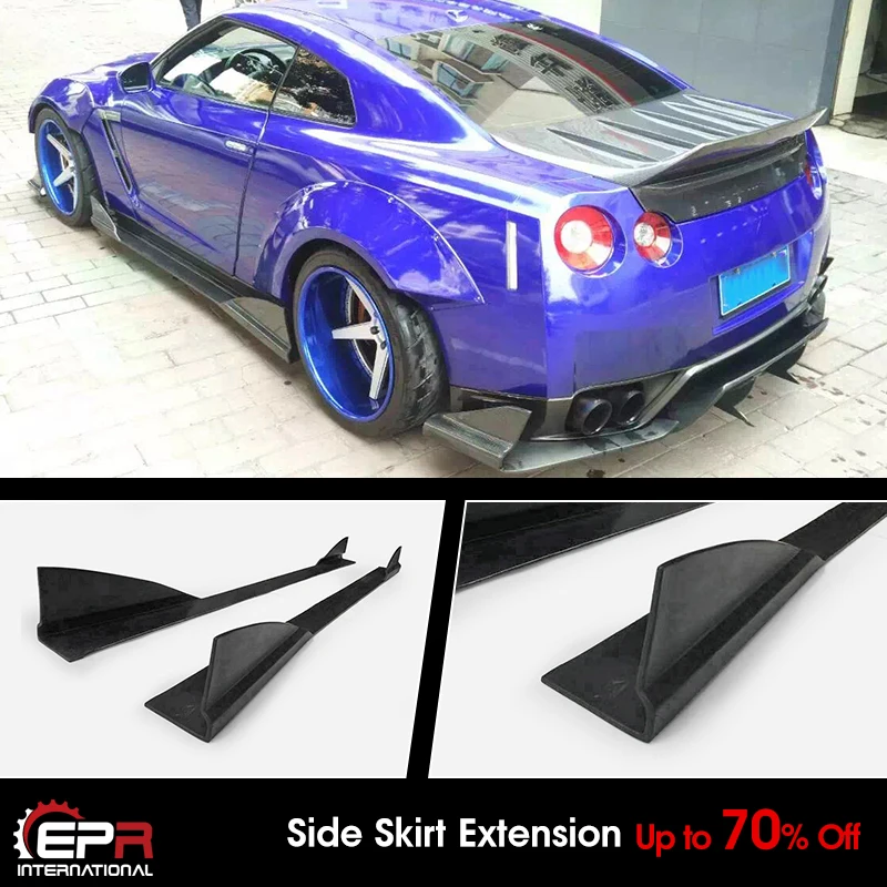 For Nissan GTR R35 TP-Style Glossy Finished Side Skirt Extension Exterior Body kits