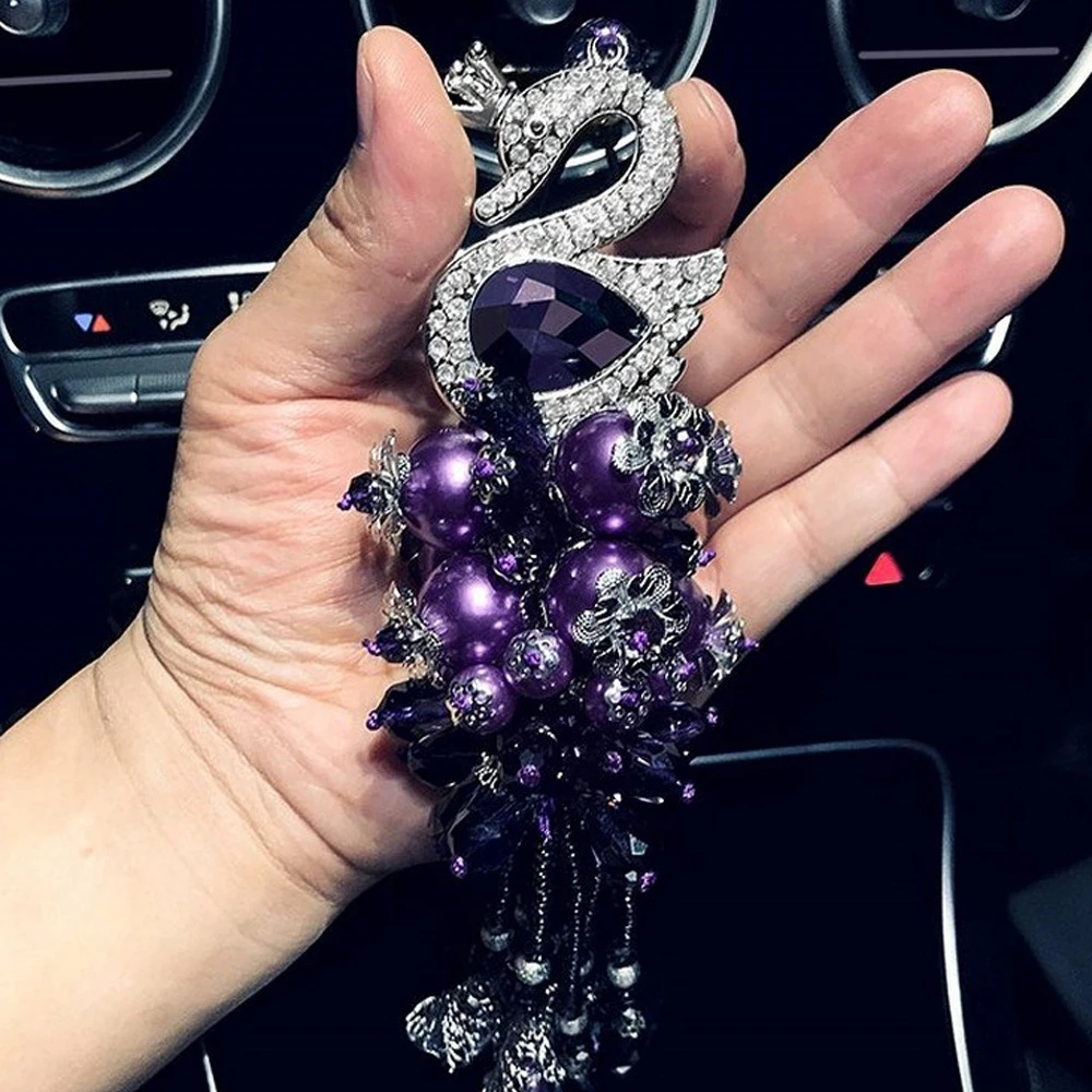 Car Pendant HighGrade Swan Diamond Female Automobile Rearview Mirror Hanging Ornaments Double-sided Crystal Inlaid Element Decor