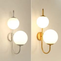 Double glass ball modern simple art led bedroom iron bedside aisle E27 wall lamp