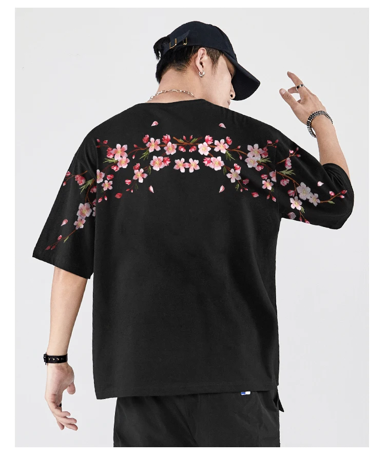 Embroidery T Shirt Men Women Flower Loose Casual T Shirt Summer Cotton Hip Hop Tee Tops Short Sleeve Male Harajuku Streetwear