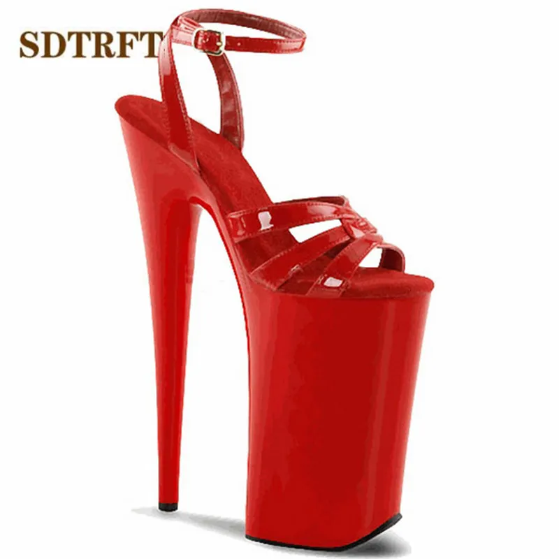 SDTRFT Girl\'s Stiletto Ladies Party Sandals Platform Women\'s Shoes 23cm Ultra Thin high heels zapatos mujer Open Toe RED Pumps