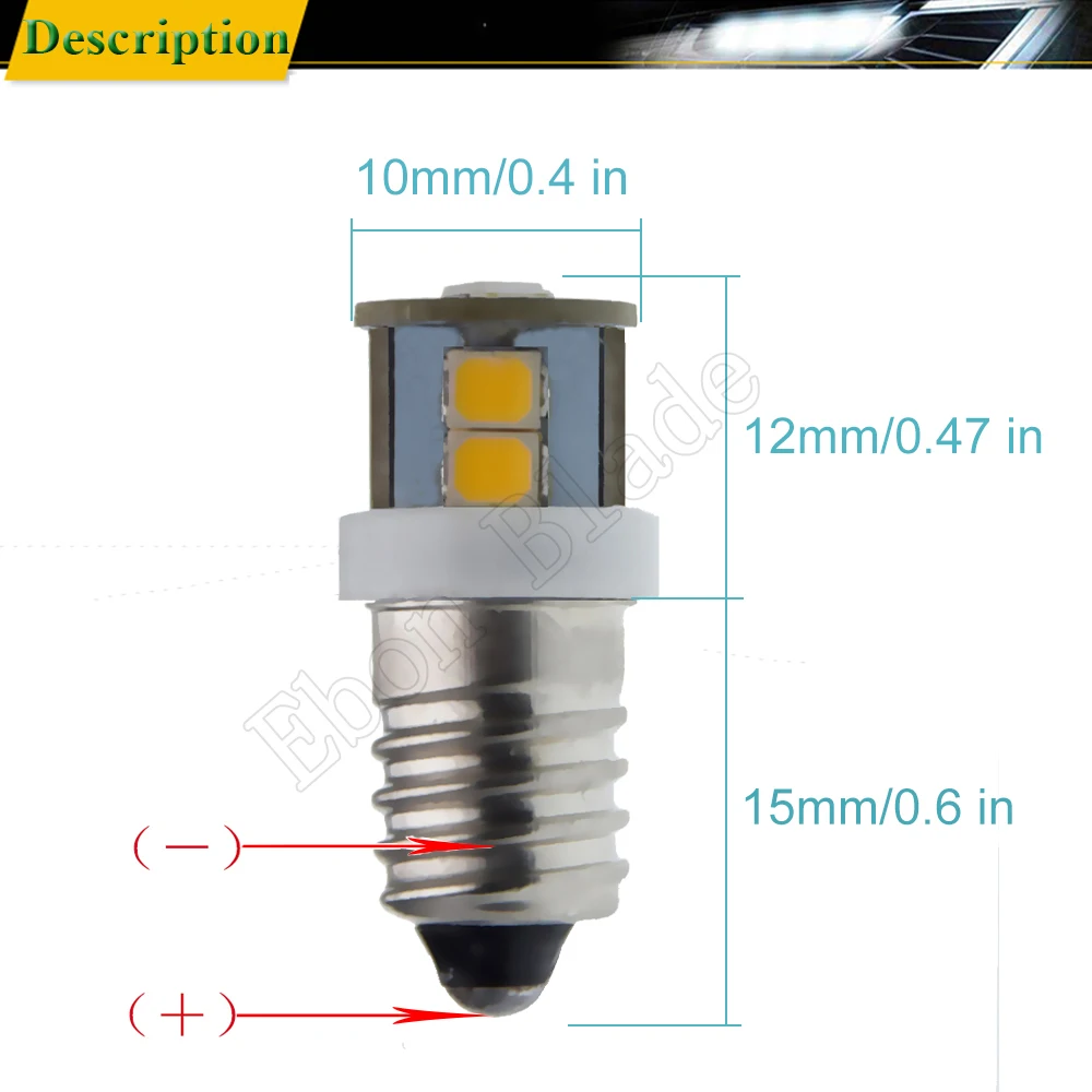 2Pcs E10 7 SMD 6 Volt 6V DC Screw LED Light Warm White 4300k MES Miniature Bulb 1447 Replacement For Flashlight Torch Bike Lamp