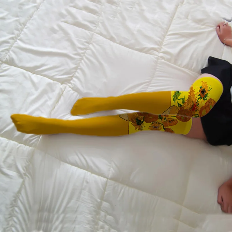 New Oil Painting Printed Long Socks Women Thigh High Socks Over The Knee Stockings Japanese Lolita Knee High Socks For Girls