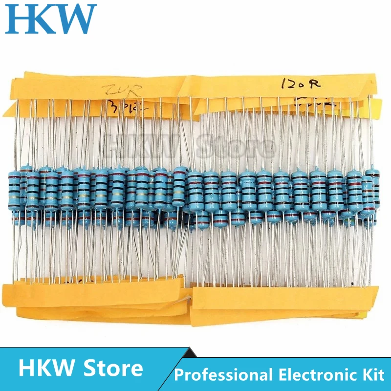 100pcs 1/4W 1R~22M 1% Metal film resistor 100R 220R 1K 1.5K 2.2K 4.7K 10K 22K 47K 100K 100 220 1K5 2K2 4K7 ohm resistance