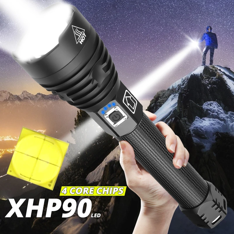 Super Powerful XHP90 LED Flashlights Zoom Torch XHP70 USB Rechargeable Lantern Waterproof Lamp Use 18650/26650 Camping Outerdoor