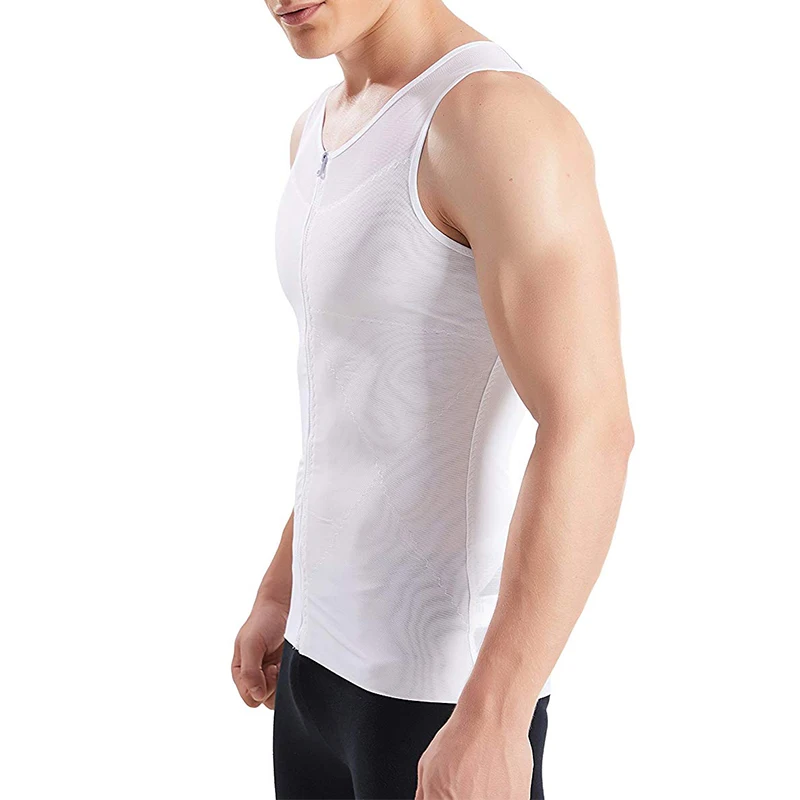 Men Slimming Body Shaper with Zipper Compression Shirt Slim Shapewear Vest Abdomen Slim Tank Elastic Tummy Belly Control Shapers