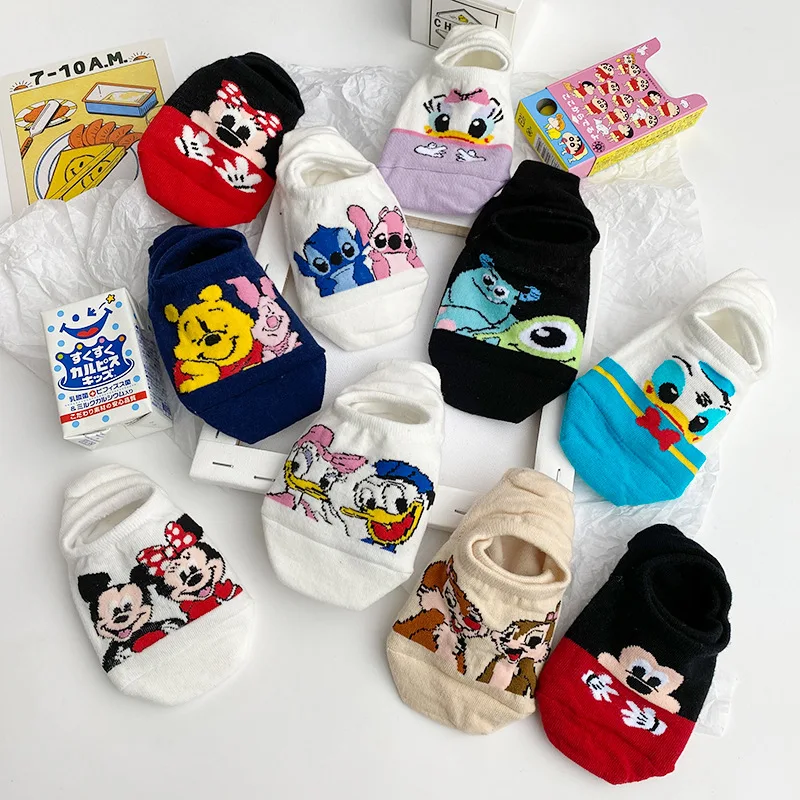 Disney 1pair cartoon Mickey Mouse Woman Socks Sweat animal non-slip summer cotton girl women\'s boat socks ankle female Sock