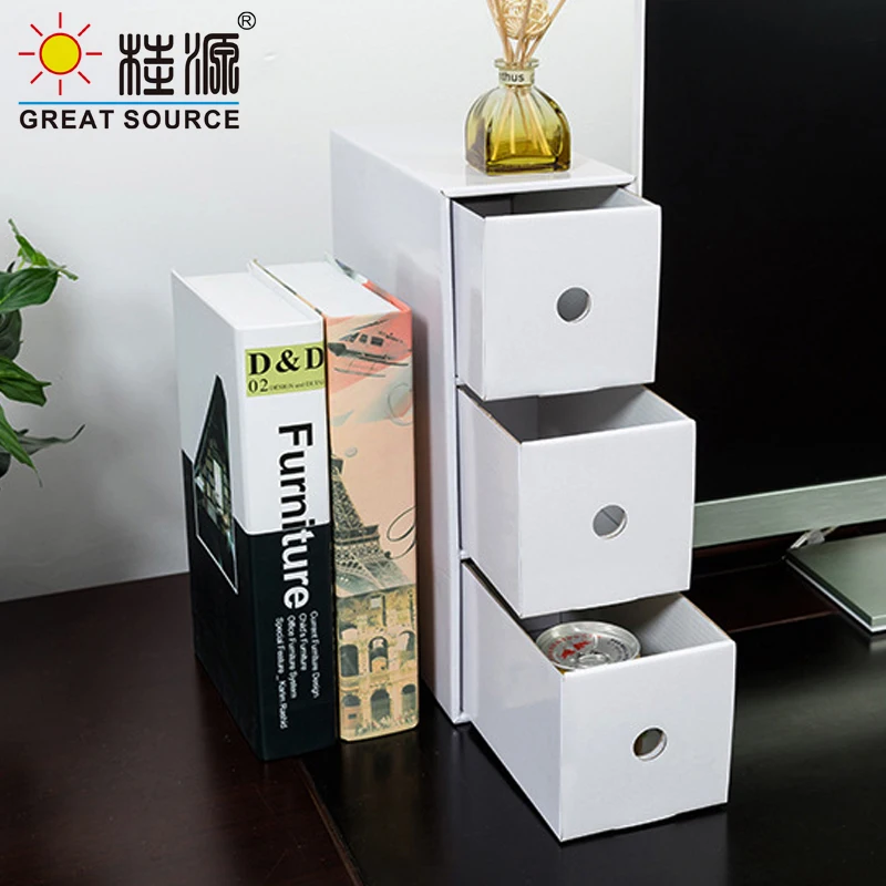 3 Drawers Storage Mini Composable Cabinet Office Corrugate Foldable Home Storage Kraft Paper Environment Friendly(5 PCS)