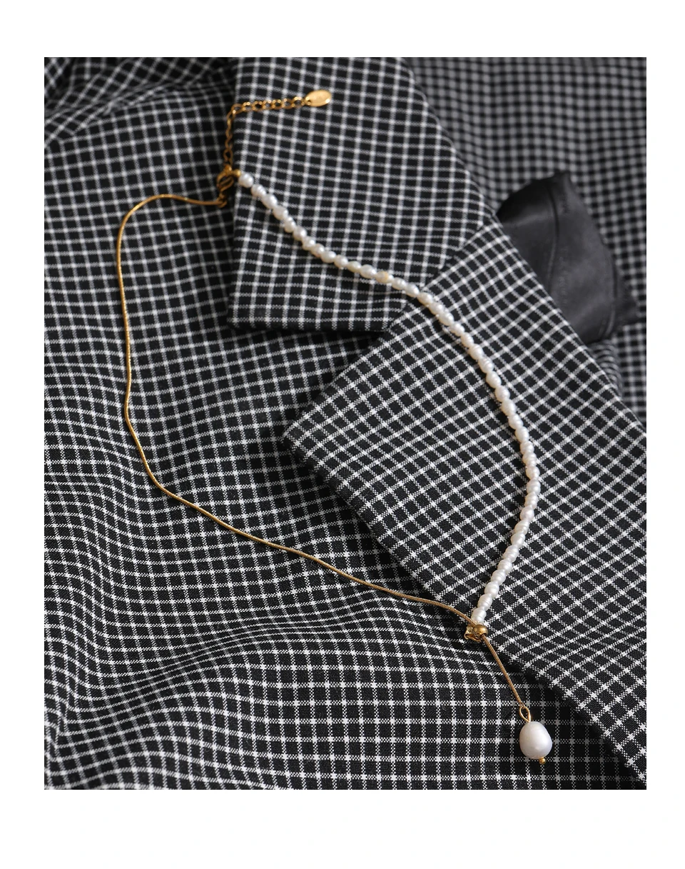 Yhpup Edelstahl-Accessoires, elegante natürliche Perlenkette, Halskette, trendiges metallisches 18-K-Kragen, wasserdicht, Bangkok ORIG, Geschenk – Detail 6