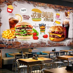 Papel tapiz Mural personalizado 3D pintado a mano, pared de ladrillo, hamburguesa deliciosa, comida rápida, Fondo de herramientas para restaurante, decoración del hogar