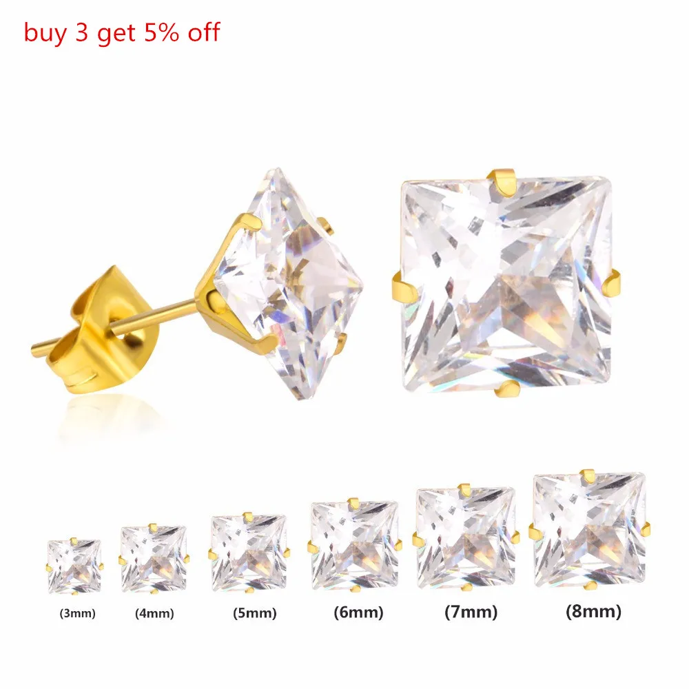 LUXUKISSKIDS 3-10mm 10pairs/Lots Clearly Stud Earrings For Women Men Square Zircon Stainless Steel Earings Sets Fashion Jewelry