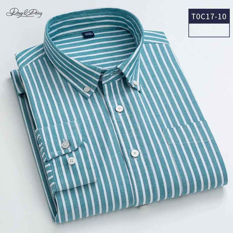 2021 New Men Shirt 100% Cotton Oxford Long Sleeve Casual Business Plaid Cloth Turn-down Collar Spring Autumn DA453