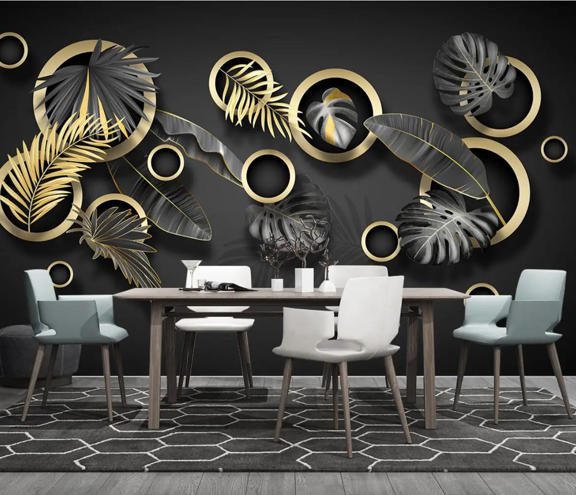 

beibehang Photo Wallpaper Golden Tropical Plant Leaf Geometry Mural Wall Paper For Living Room Wallpaper Background Home Decor