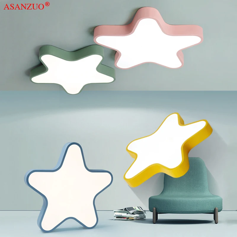 Macaron children\'s room lamp simple bedroom lamp warm and romantic princess five-pointed star ceiling lamp boy study lamp