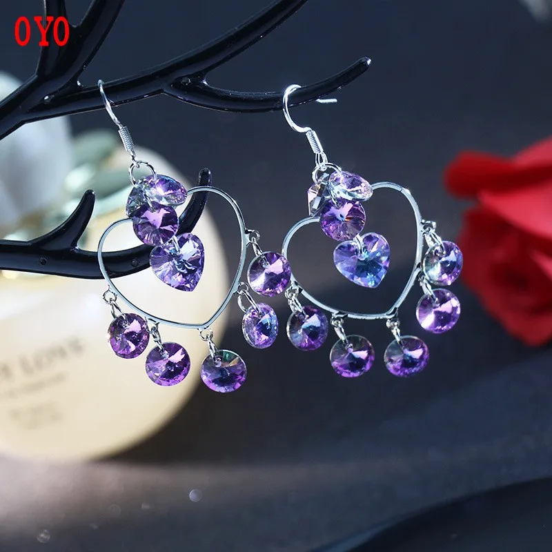 

New 925 white fungus hook purple love plum big round crystal earrings