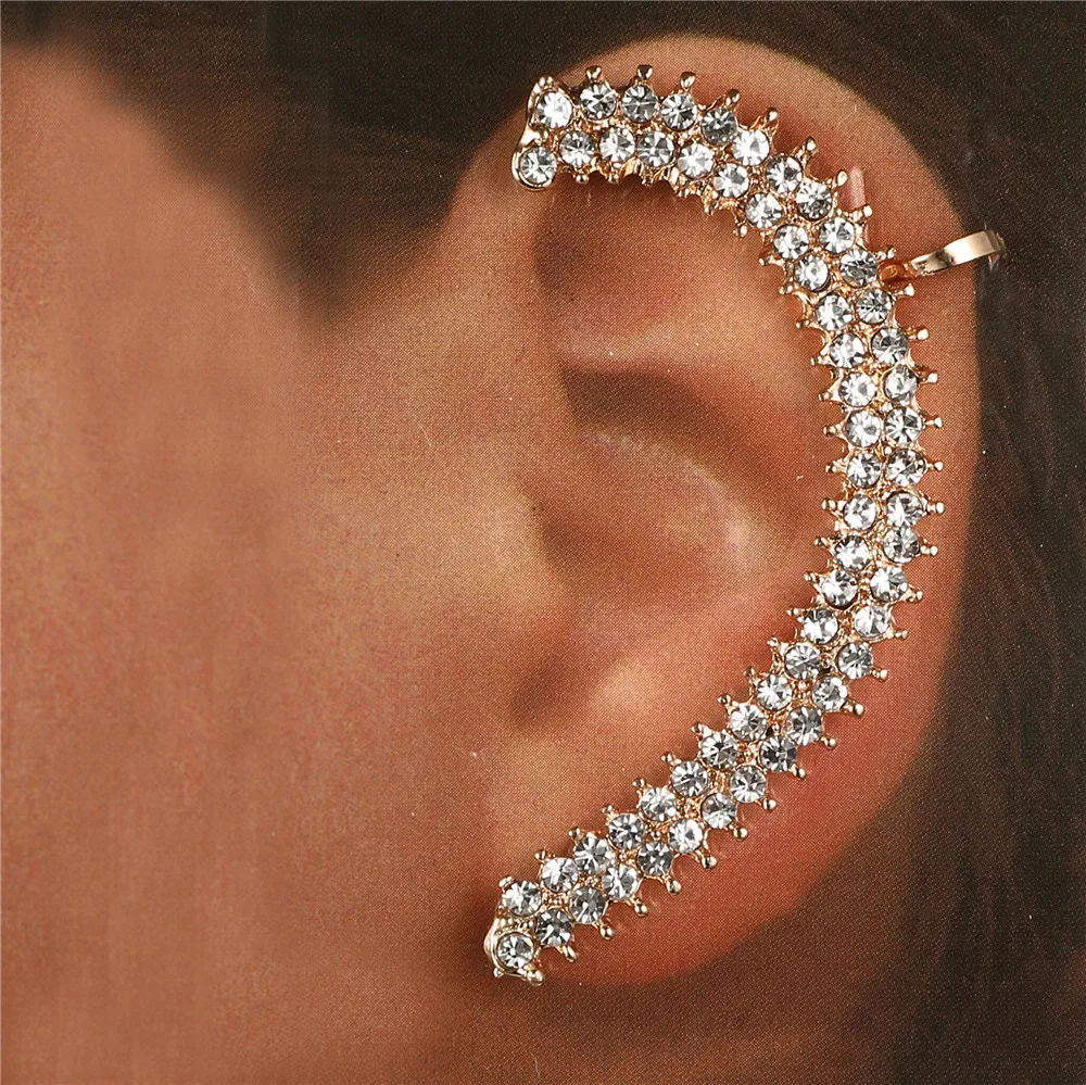 Fashion Elegant Full Crystal Long Clip Earrings for Women Girl Men Punk Crystal Wrap Ear Cuff Earring Jewelry Brincos