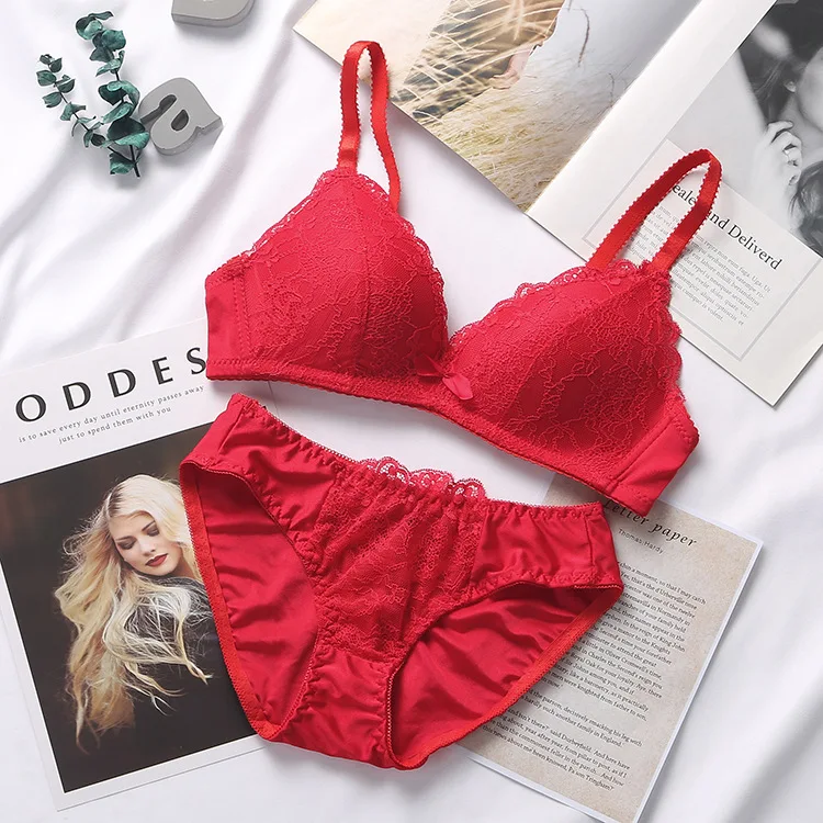 Lace Women\'s Underwear Set Panties Bra Set Sexy Push Up Bra Briefs Female Plus SizeTop Lingerie Set