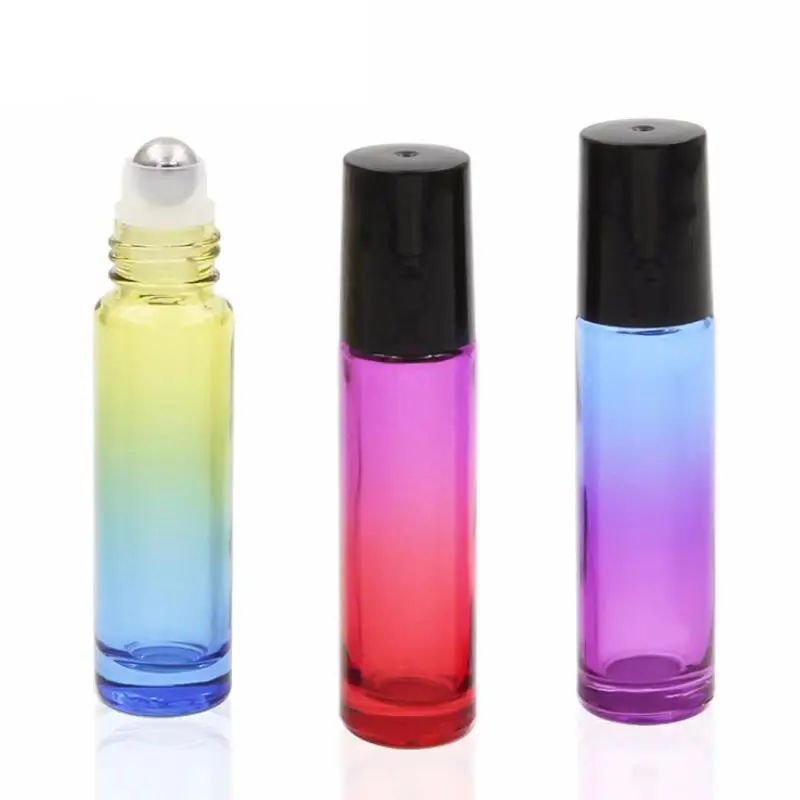 10ml Gradient Color Essential Oil Perfume Roll On Bottle Travel Cosmetic Glass Container With Roller Ball LX4192