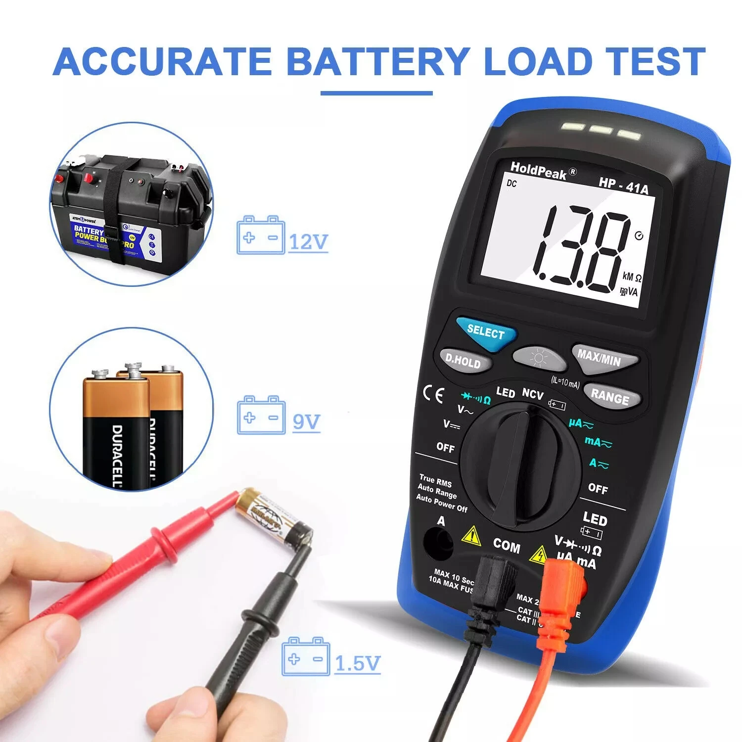 Holdpeak HP-41A Mini Digital Multimeter 200V 10A TrueRMS Current NCV Voltage Resistance LED Test ,measure DC & AC voltage etc.