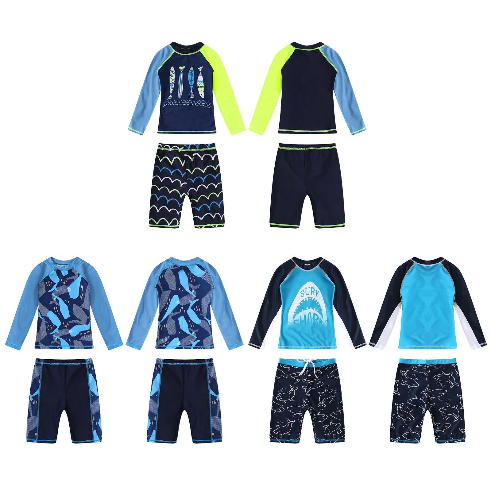 Kids Boy Swimsuit Two Piece Swim Suit Children Swimwear Child Long Sleeve Tops Swim Trunk Cartoon Beach Rash Guard Bathing Suit