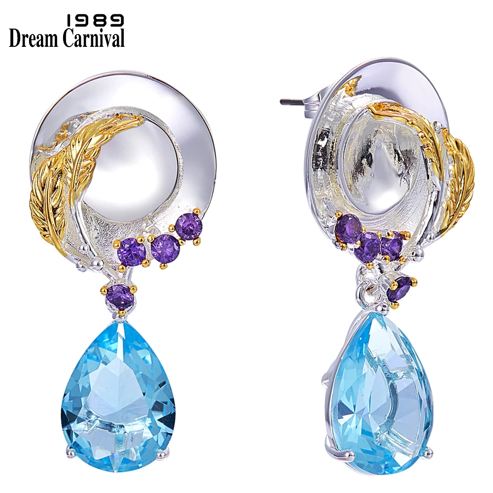 DreamCarnival1989 Original Delicate Feminine Earrings for Women Ladies Dress-up Look Blue Tone Cubic Zircon Unique Jewels WE3991