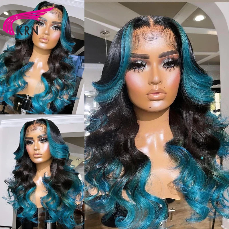 

Highlight Blue Colored 13x4 Body Wave Lace Front Wigs For Human Women Hair Wigs PrePlucked Brazilian Remy Wavy With Baby Hair