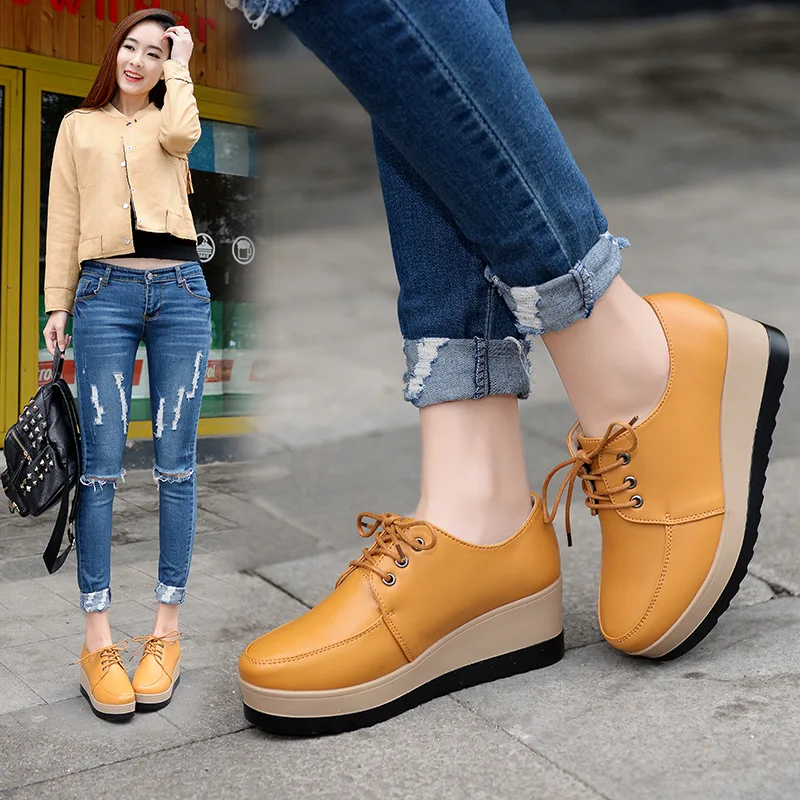 Dwayne Spring Moccasins Women Flats Fashion Flat Platform Shoes Women's Loafers Autumn Ladies Lace-up Flats Female Shoes 987