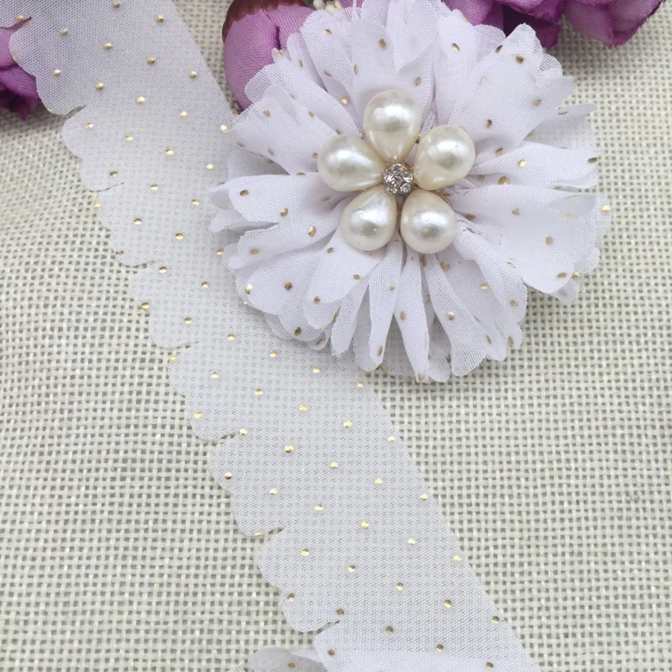 3*95cM Golden point Chiffon Ribbon for Wedding Invitation Bouquets Handmade Party Gift Wrapping 5 pieces