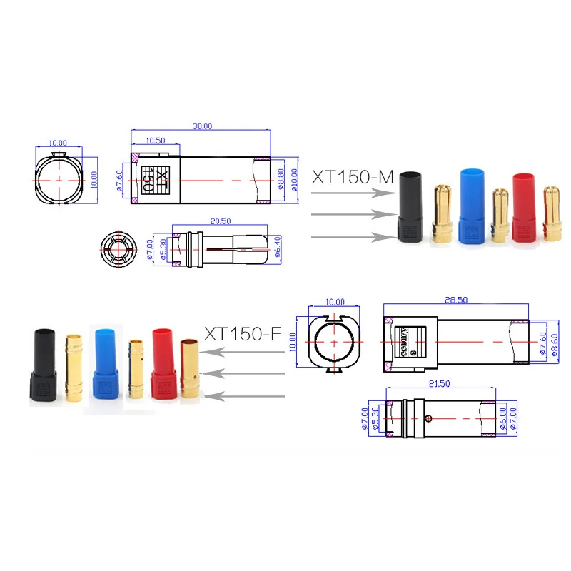 30 Pair/lot Amass XT150 Male & Female Bullet Connector Plugs With Protective Hub 6.0mm Gold-plated Connector