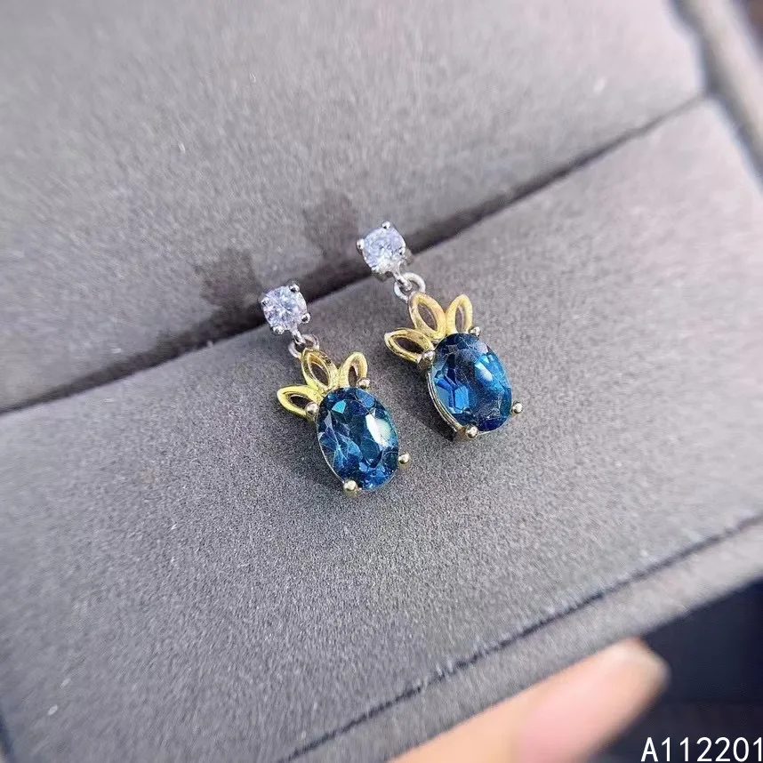 

Fine Jewelry 925 Sterling Silver Inset With Natural Gems Women's Luxury Lovely Plant Blue Topaz Earrings Ear Stud Supports Detec