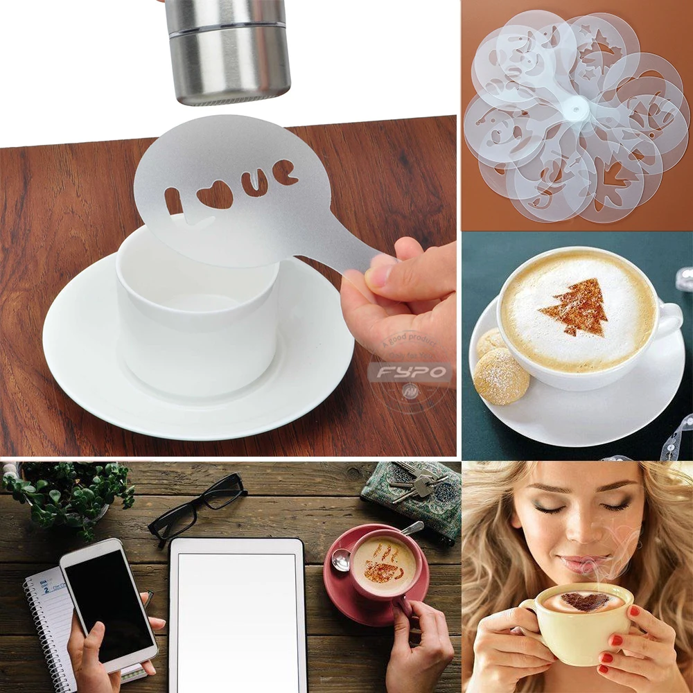 16pcs\\set Plastic Coffee Latte Cappuccino Barista Art Stencils Mold Homemade Coffee Art Stencils Cake Decoration Coffee Tool