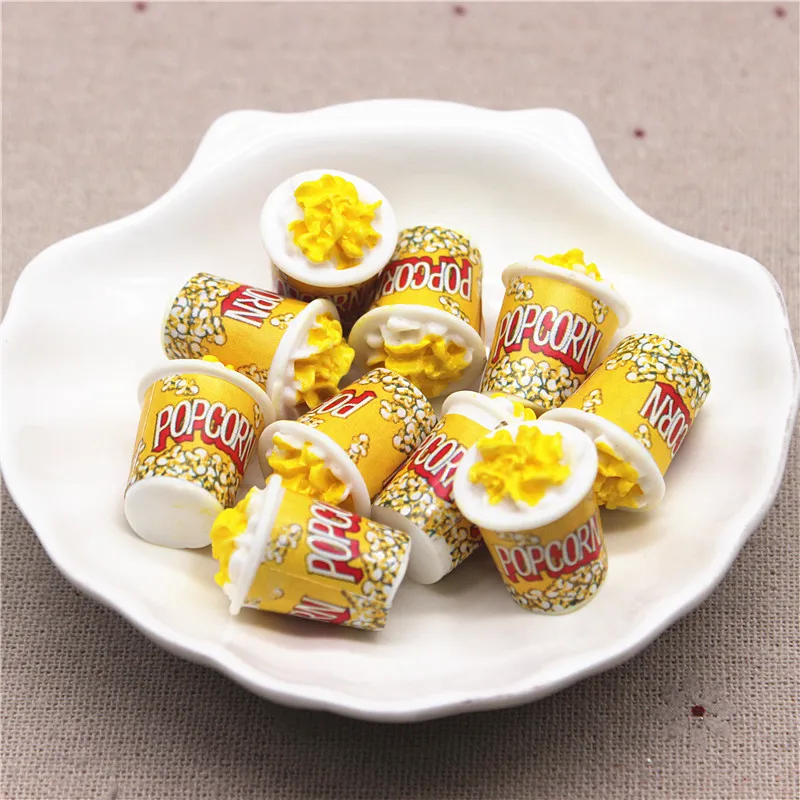 10Pcs Kawaii Resin 3D Popcorn Bucket Miniature Food Art DIY Jewelry Craft Doll House Decoration Accessories