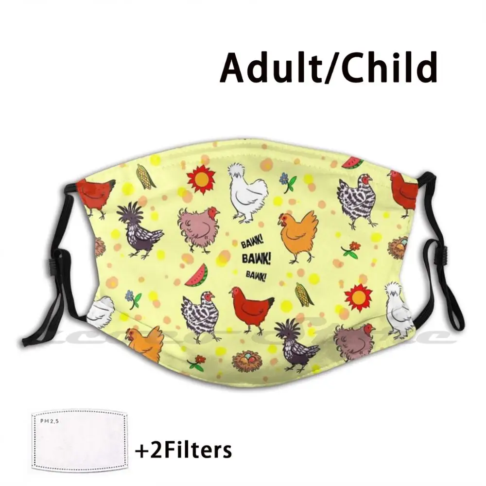 

Cute Seamless Chickens Pattern Cartoon Custom Pattern Washable Filter Pm2.5 Adult Kids Mask Chicken Poultry Barred Chicken