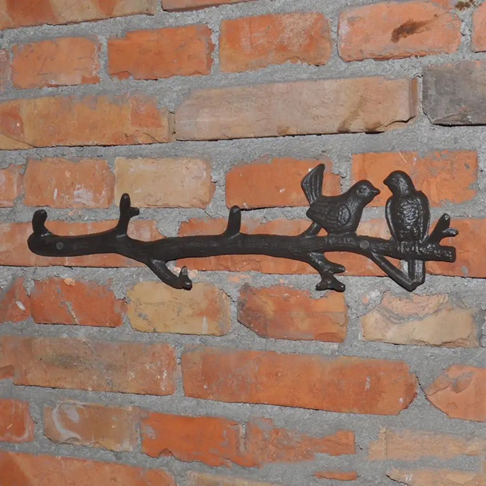 Cast Iron Birds On Branch Hanger With 6 Hooks Wall Mounted Door Decorative Wall Hook Rack For Coats Hats Keys Towels Clothes