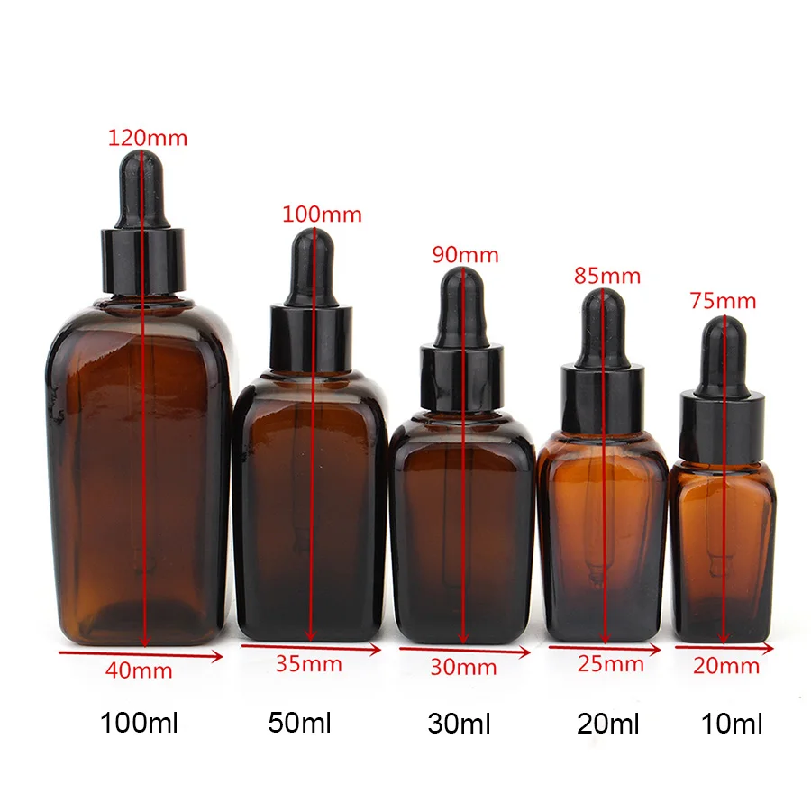 Pipette de réactif en verre ambre, bouteille d\'huiles essentielles, compte-gouttes oculaire, récipients vides d\'aromathérapie, 10ml 20ml 30ml 50ml