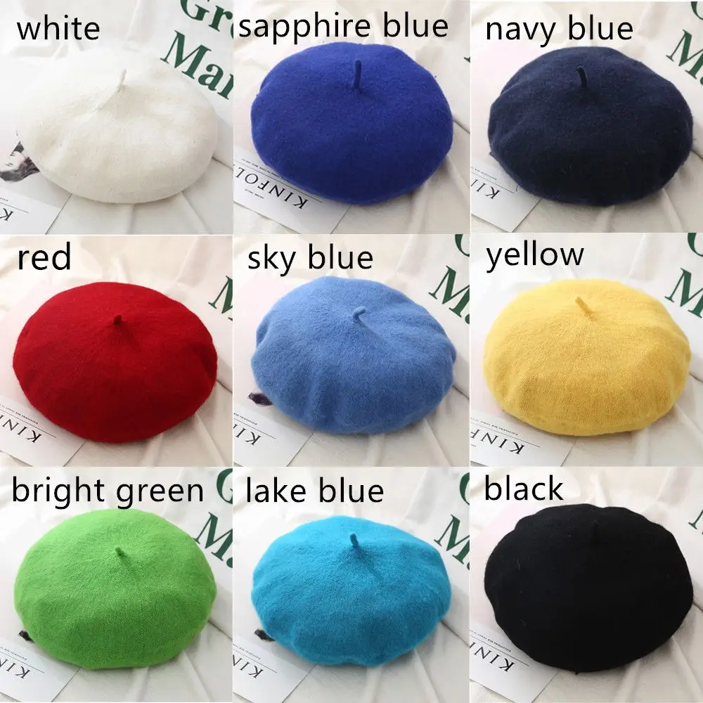 Solid Color Winter Warm Beanie Autumn Beret Hat Flat Cap Hat Wool Beret Cap Felt Berets image 5