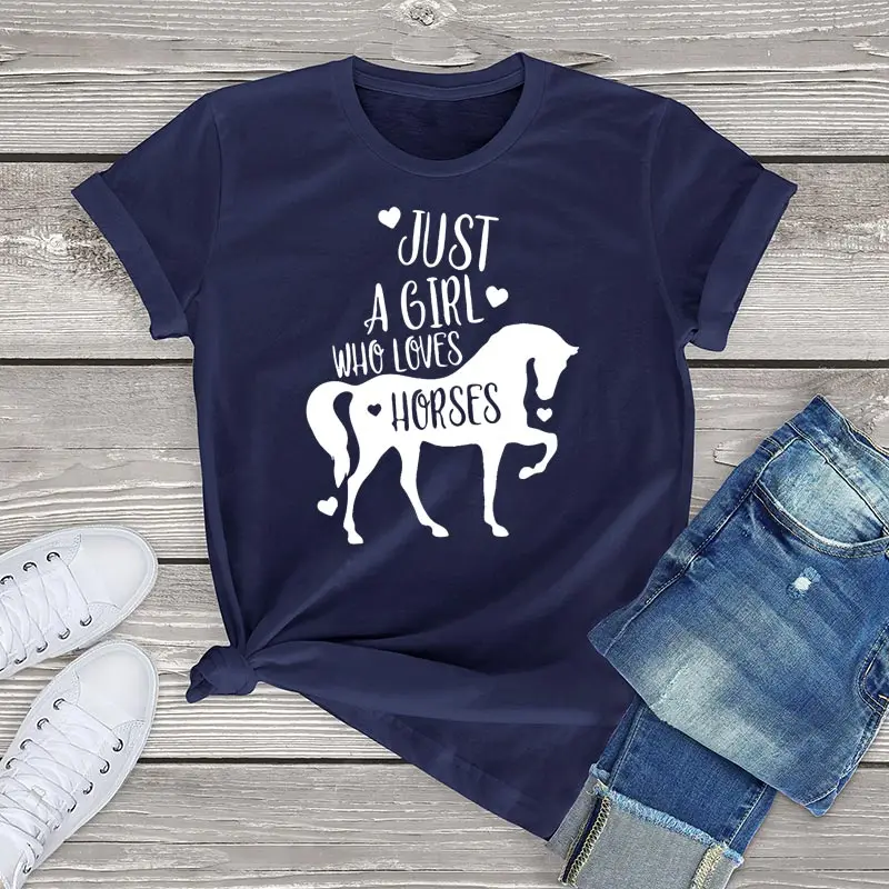 

FLC Just A Girl Who Loves Horses T Shirt Women Horse Lover Gift Funny Animal Graphic Female T Shirt Fashion harajuku Tops US 3XL