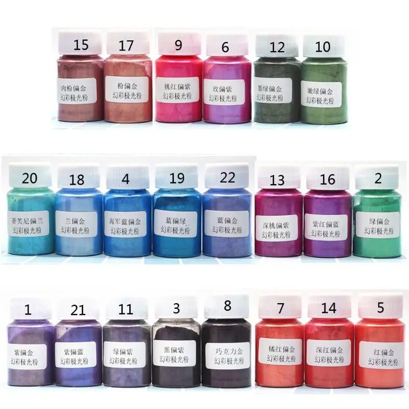 New 10 gram 22 Colors Aurora Pearl Pigment Powder Mica Pearlescent Colorants Resin Dye Jewelry Making