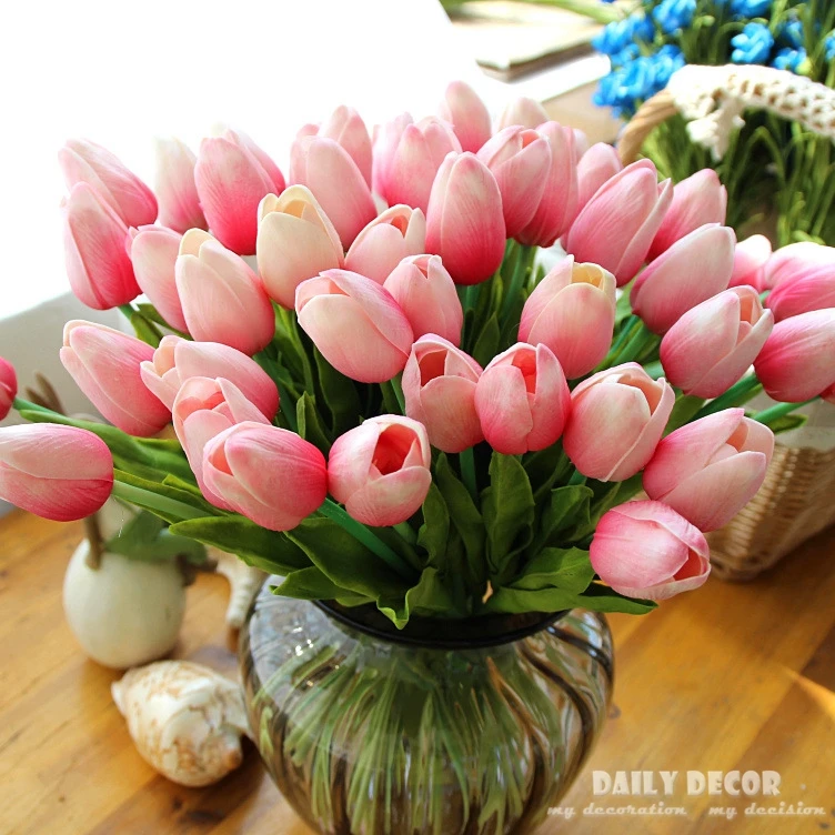 30pcs ! wholesale High Simulation PU artificial Tulips small fake tulip flowers nice wedding decorative tulip flower