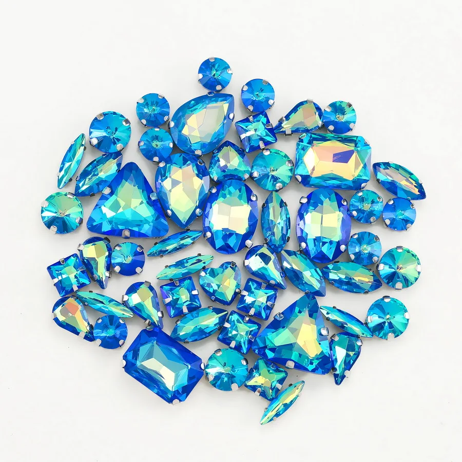 Silberne Krallenfassungen, 50 Stück/Beutel, verschiedene Formen, Regenbogen & Jelly Candy AB Glaskristalle zum Aufnähen, Strass für Hochzeitskleider, Schuhe, Taschen, DIY – Detail 8